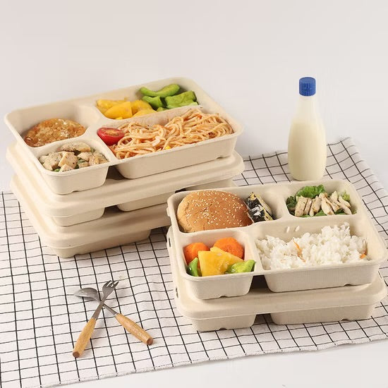 4-Compartment Bagasse Bento Trays