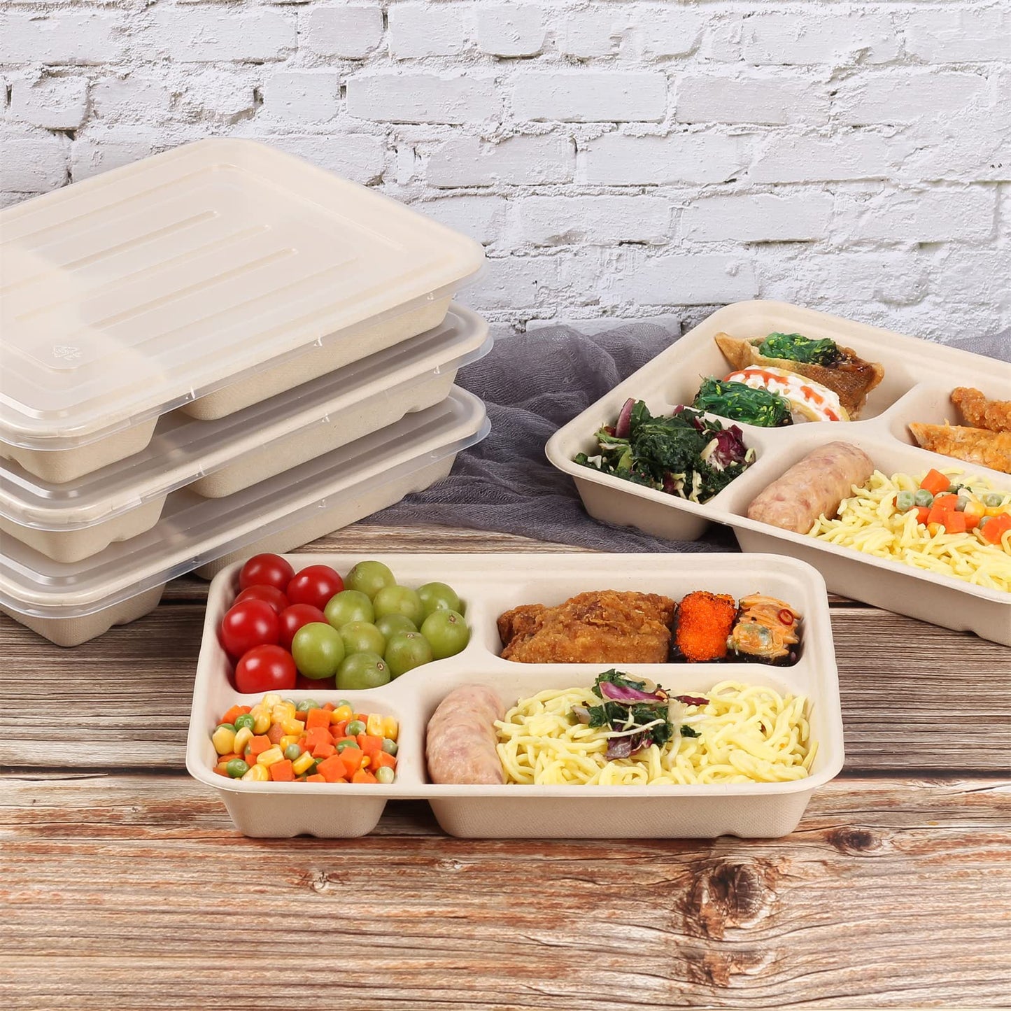 4-Compartment Bagasse Bento Trays