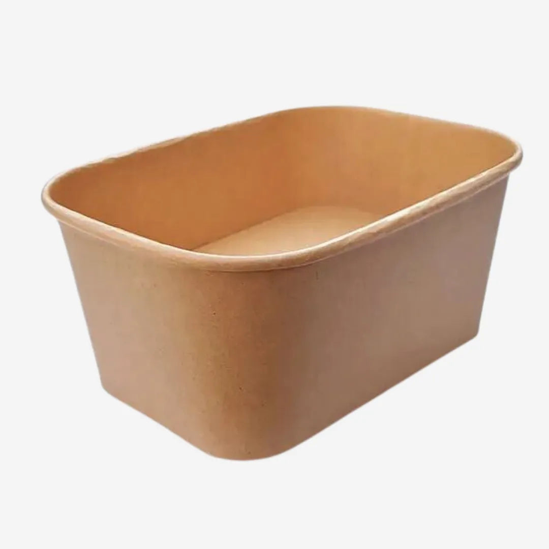 The 1000ml rectangular Kraft paper bowl is a durable & versatile packaging solution for all your F&B needs. It is suitable for both hot and cold meals and is an eco-friendly option, perfect for soup and greasy food. The bowl is compatible with tight-fitting rectangular PP and PET lids, which makes it more functional for food deliveries and takeaways. This packaging solution keeps food fresh, warm, and prevents spills.