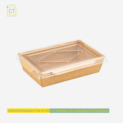 1200ml Rectangular Tray with Lid | CT Foodware | Eco-friendly Food Packaging