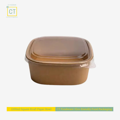 12ooml Square Kraft Paper Bowl w Lid | CT Foodware | Eco-friendly Food Packaging
