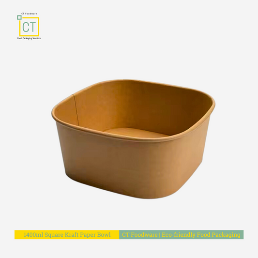 1400ml Square Kraft Paper Bowl | CT Foodware | Eco-friendly Food Packaging