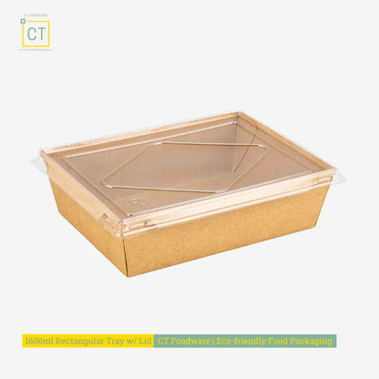 1600ml Rectangular Tray with Lid | CT Foodware | Eco-friendly Food Packaging