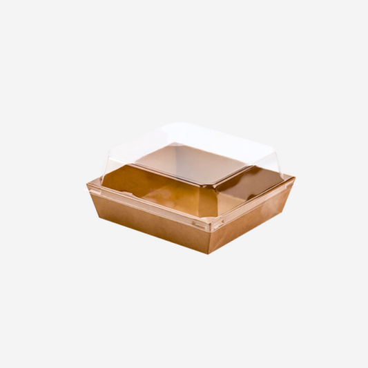 #3 Pastry Tray w Lid - Kraft Paper Square Food Tray w PET Lid