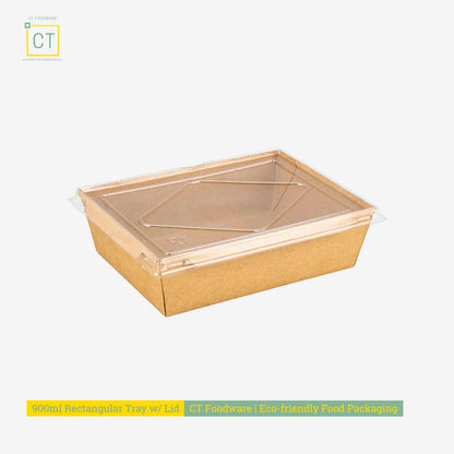 900ml Rectangular Tray with Lid | CT Foodware | Eco-friendly Food Packaging