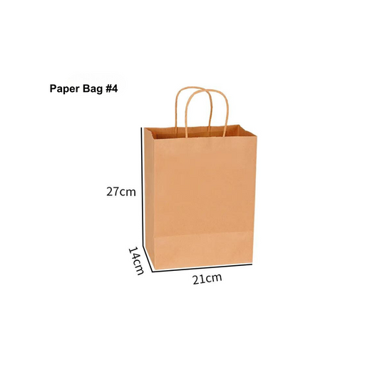 Kraft Paper Bag #4 w/ Twist Handle (Brown) These kraft paper bags are strong, sturdy, and can be stored easily. The paper bag made from high-quality paper with reinforced twist handles is ideal for food delivery services, restaurants, and cafes. CT Foodware kraft paper bags are recyclable, compostable, and reusable.