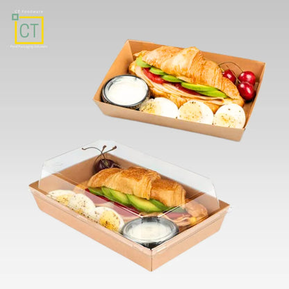 Kraft Paper Pastry Tray w PET Lid | Eco friendly Food Packaging | CT Foodware