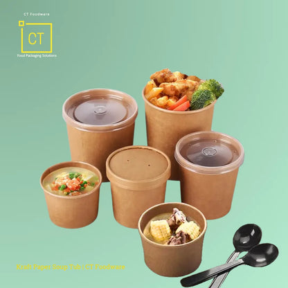 12oz Kraft Paper Soup Tub w/ Lid | CT Foodware | Eco-friendly Food Packaging