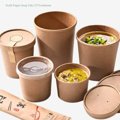 12oz Kraft Paper Soup Tub w/ Lid | CT Foodware | Eco-friendly Food Packaging