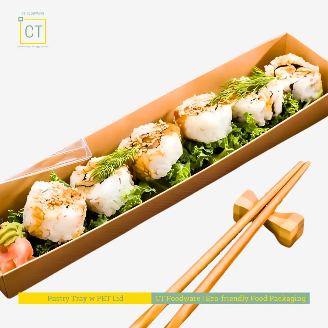 Sushi Tray w PET Lid | Eco friendly Food Packaging | CT Foodware