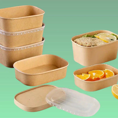 880ml rectangular Kraft paper bowl is a versatile packaging solution for all your food serving requirements. It is suitable for both hot and cold meals and is an eco-friendly option, perfect for soup and greasy food.