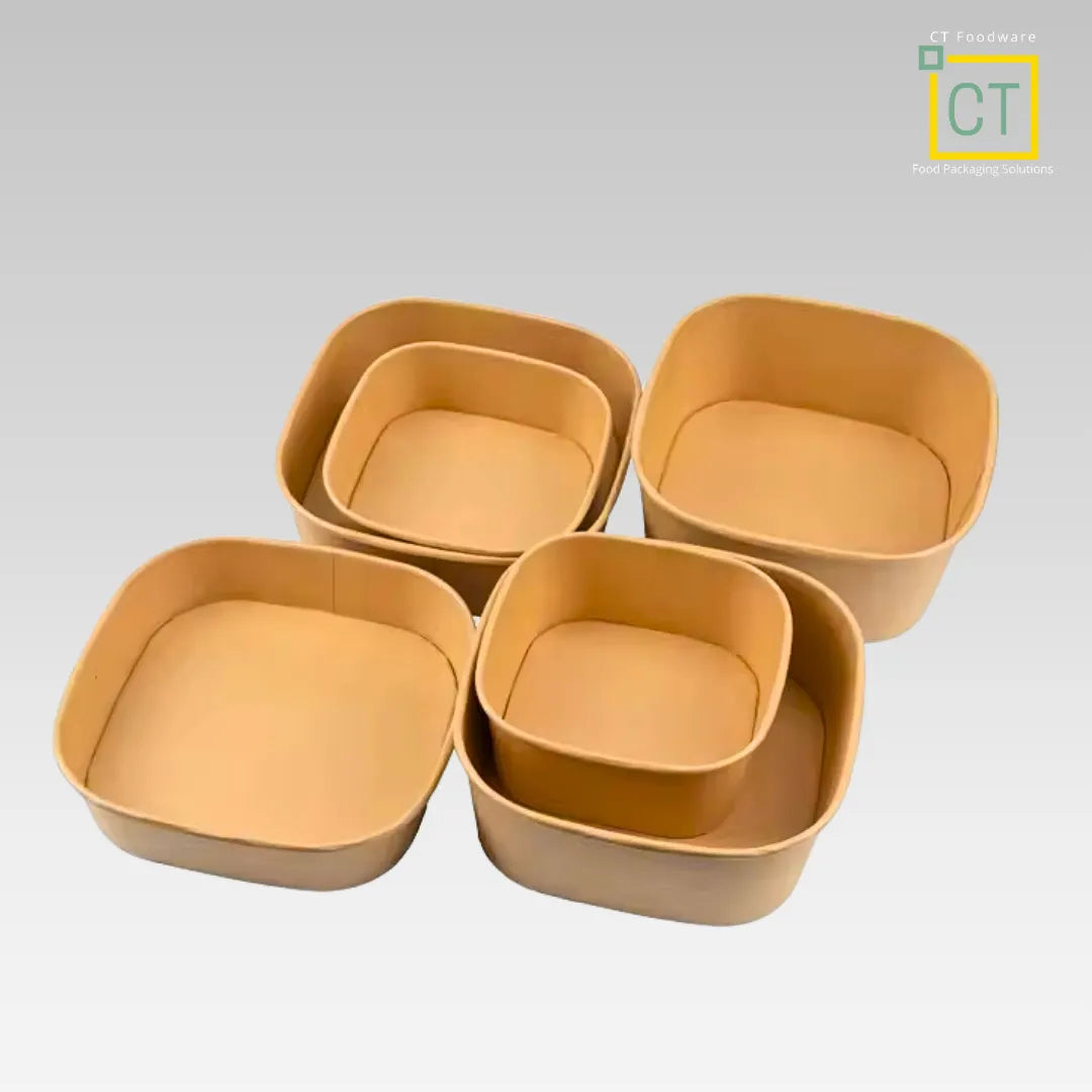 Square Kraft Paper Bowl | CT Foodware | Eco-friendly Food Packaging
